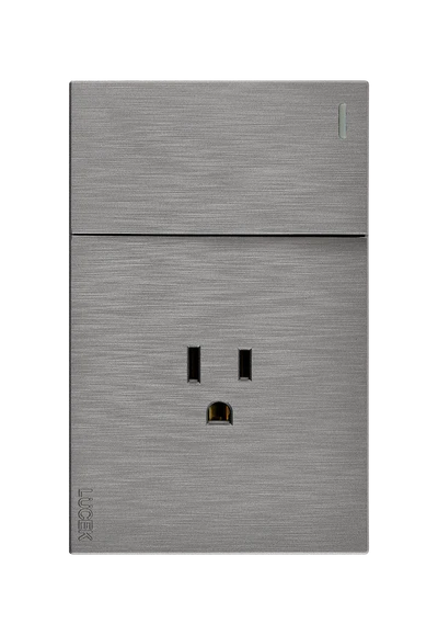 Placa Plana con 1 Interruptor Sencillo y 1 Contacto en Color Plata
