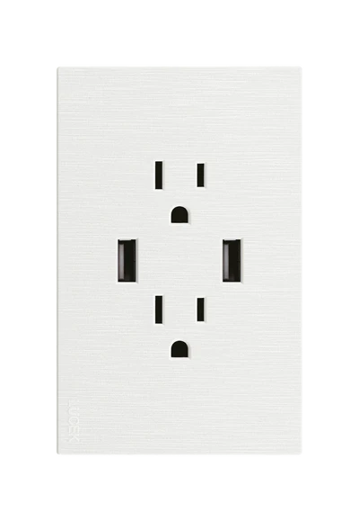 Placa Plana con 2 Contactos y 2 Entradas de USB en Color Blanco