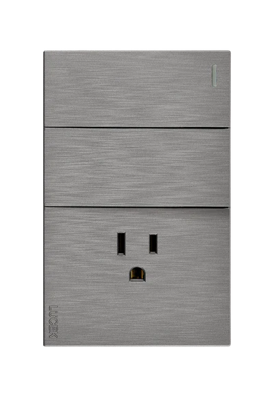 Placa Plana con 2 Interruptores Sencillos y 1 Contacto en Color Plata