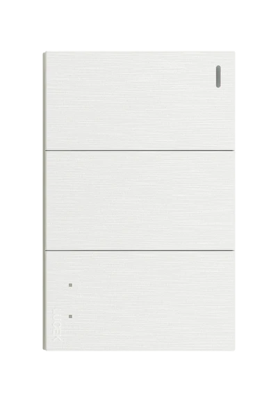 Placa Plana con 2 Interruptores Sencillos y 1 Interruptor Escalera en Color Blanco