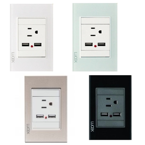 Placa con 1 Contacto Y 2 Entradas de USB Disponible en Color Blanco, Marfil, Menta y Negro (Modelo a Elegir)