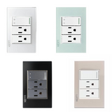 Placa con 1 Interruptor Escalera Y 2 Contacto Disponible en Color Blanco, Marfil, Menta y Negro (Modelo a Elegir)