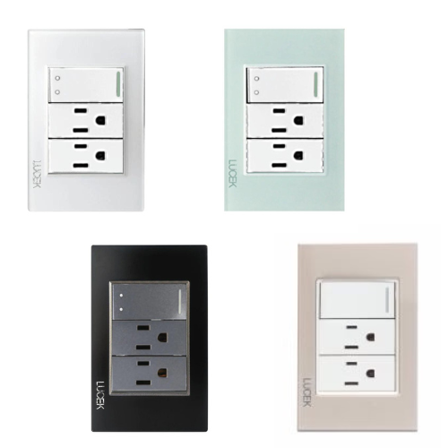 Placa con 1 Interruptor Escalera Y 2 Contacto Disponible en Color Blanco, Marfil, Menta y Negro (Modelo a Elegir)