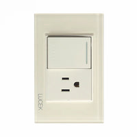 Placa con 1 Interruptor Escalera y 1 Contacto en Color Hueso Mate