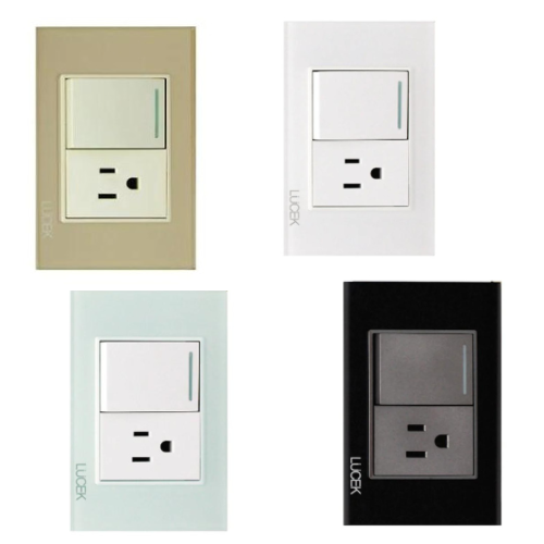 Placa con 1 Interruptor Sencillo y 1 Contacto Disponible en Color Blanco, Marfil, Menta y Negro (Modelo a Elegir)