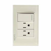 Placa con 1 Interruptor Sencillo y 2 Contactos en Color Hueso Mate