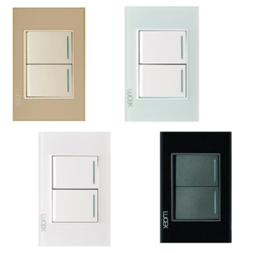 Placa con 2 Interruptores Sencillos Disponible en Color Blanco, Marfil, Menta y Negro (Modelo a Elegir)