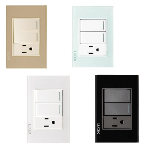 Placa con 2 Interruptores Sencillo y 1 Contacto Disponible en Color Blanco, Marfil, Menta y Negro (Modelo a Elegir)