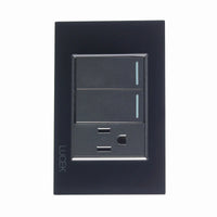 Placa con 2 Interruptores Sencillo y 1 Contacto en Color Negro Mate