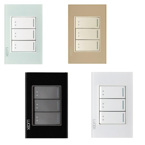 Placa con 3 Interruptores Escalera Disponible en Color Blanco, Marfil, Menta y Negro (Modelo a Elegir)