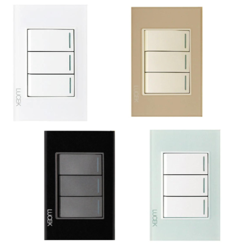 Placa con 3 Interruptores Sencillos Disponible en Color Blanco, Marfil, Menta y Negro (Modelo a Elegir)