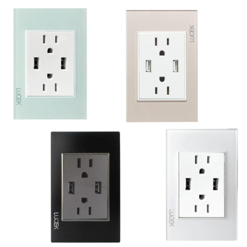 Placa con Contacto Duplex y 2 Entradas de USB Disponible en Color Blanco, Marfil, Menta y Negro (Modelo a Elegir)