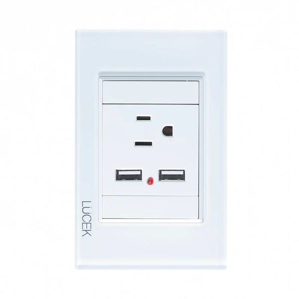 Placa con un contacto y dos entradas USB  en color Blanco mate