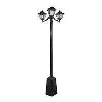 Poste farol con cabezal ,placa, base, para uso exterior en acabado Negro para tres focos