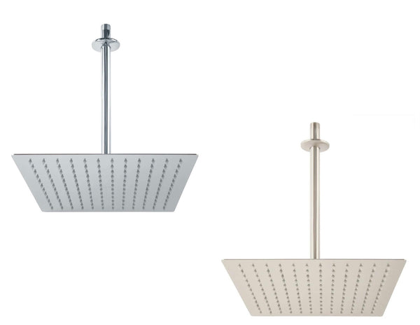 Regaderas de Plato Delgado para Techo Cuadradas 12" Disponible en Color Cromo y Satin (Modelo a Elegir)