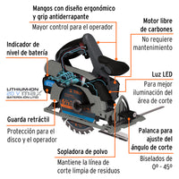 Sierra Circular Inalámbrica 6-1/2", 20V Sin Carbones