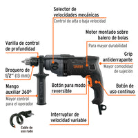 Taladro 1/2" 800W 2 Velocidades, Industrial