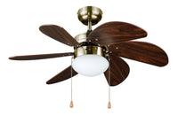 Ventilador de 30” en Color Latón Antiguo con Aspas de Madera