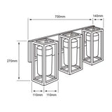 Lampara de Pared para 3 Focos en Acabado Negro con Cristal Claro Uso Exterior/Interior