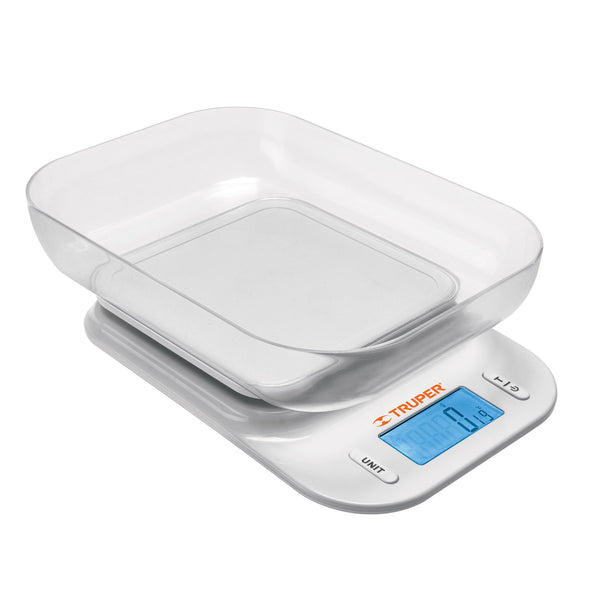 Bascula con Tazon para Cocina, Capacidad 5 Kg en Color Blanco