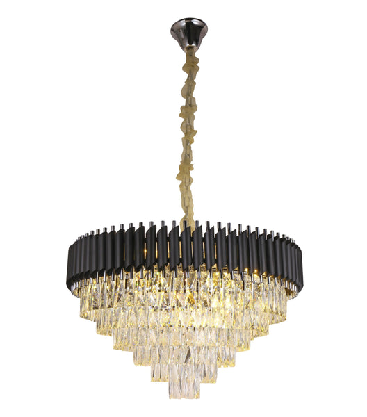 Candil de Lujo en Color Negro con Cristal Transparente al Centro