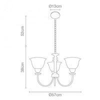 Candil para 3 Luces en Acabado Satín con Cristal Opalino para Uso Interior