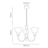 Candil para 3 Luces en Acabado Satín con Cristal Opalino para Uso Interior