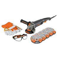 Combo Esmeriladora 4 1/2", Industrial, 850 W, 11 Discos, Guantes y Lentes de Seguridad