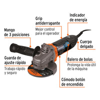 Esmeriladora 4 1/2" de 1,100 W en Color Gris con Naranja