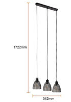 Lampara Colgante Lineal para 3 Luces en Acabado Negro