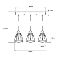 Lampara Colgante Lineal para 3 Luces en Acabado Negro