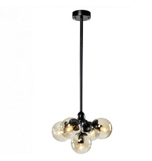 Lampara Colgante Vintage en Acabado Negro con Cristal Ámbar