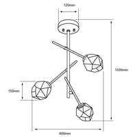 Lámpara Colgante de 3 Luces en Cristal Acabado Negro