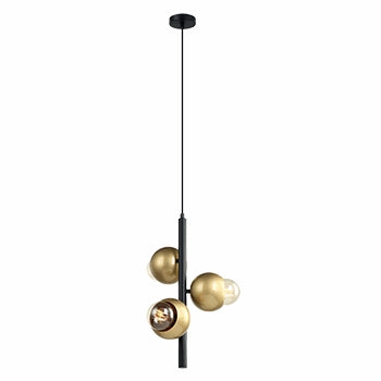 Lampara Colgante de 3 Luces en Acabado Dorado y Negro