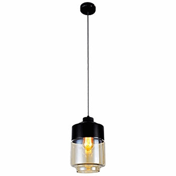 Lampara Colgante en Acabado Negro Mate con Cristal Ámbar Uso Interior