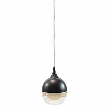 Lampara Colgante en Acabado Negro con Cristal Ámbar para 1 Foco