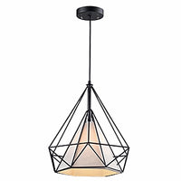 Lampara Colgante en Metal con Acabado Negro Mate y Pantalla Beige