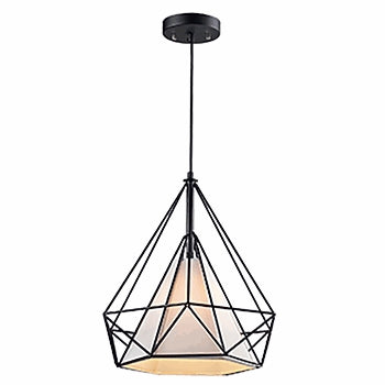 Lampara Colgante en Metal con Acabado Negro Mate y Pantalla Beige