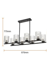 Lámpara Colgante en Acabado Negro con Cristal Transparente para 8 Luces