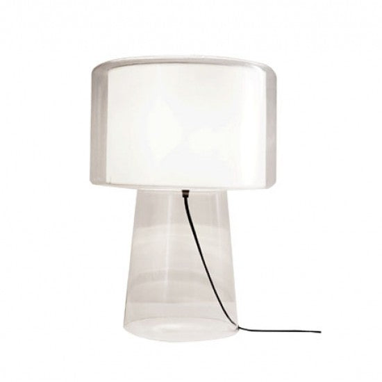 Lámpara de Lujo para Mesa en Cristal Claro con Pantalla Blanca