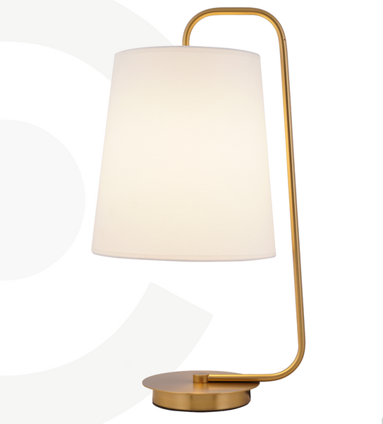 Lámpara de Mesa Grande en Acabado Dorado con Pantalla en Color Blanco