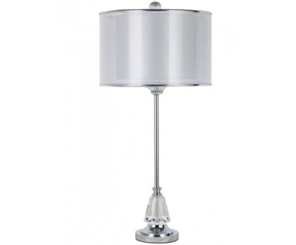 Lampara de Mesa Extra Grande en Cristal con Acabado Cromo Claro y Pantalla Color Blanco