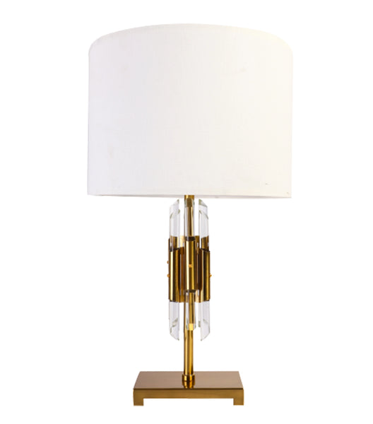 Lampara de Mesa en Acabado Dorado y Pantalla Color Blanco
