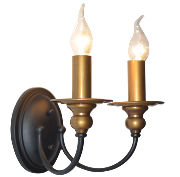 Lampara de Pared para 2 Luces en Acabado Negro/Oro