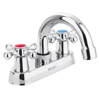 Mezcladora 4" para Lavabo Cuello Curvo con Manerales Tipo Cruceta