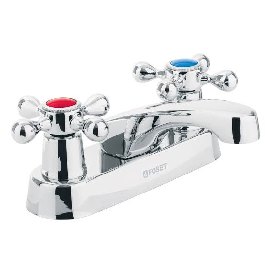 Mezcladora 4" para Lavabo Nariz Larga con Manerales Tipo Cruceta