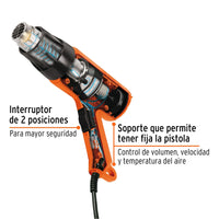 Pistola de Calor de 1,500 W en Color Negro con Naranja