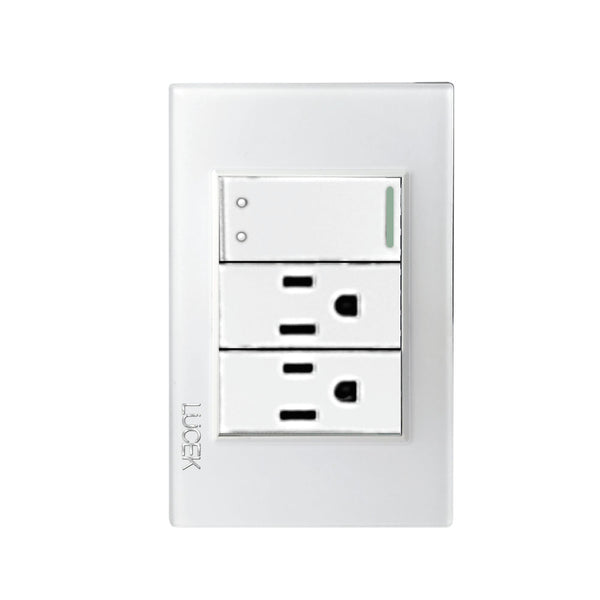 Placa con 1 Interruptor Escalera Y 2 Contacto Disponible en Color Blanco, Marfil, Menta y Negro (Modelo a Elegir)