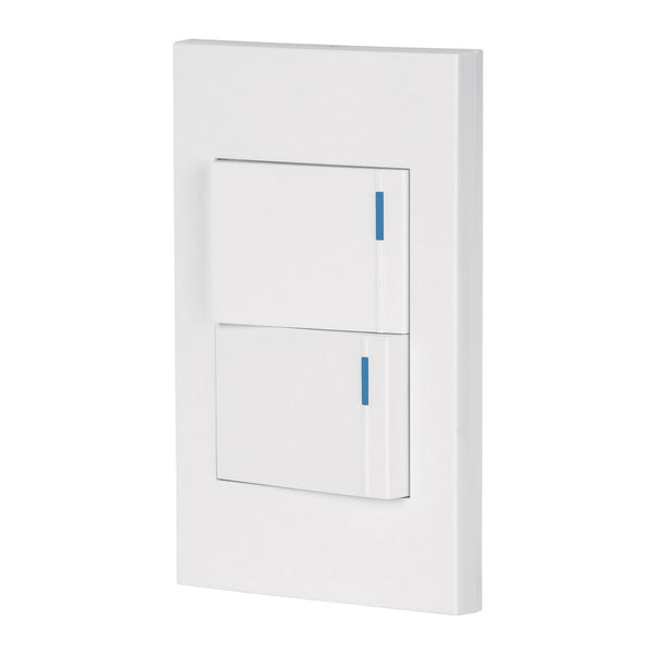 Placa con 1 Interruptor Escalera y 1 Interruptor Sencillo en Color Blanco