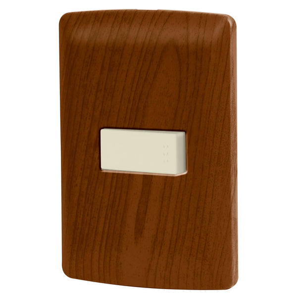 Placa con 1 Interruptor Sencillo en Color Madera